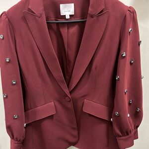 Cinq à Sept Burgundy Blazer with Crystal Embellishments